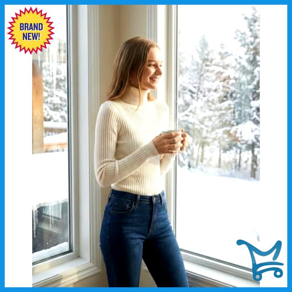 Ribbed Turtleneck Sweater Fitted Knitted Pullover Chic Minimal Y2K - Picture 6 of 7